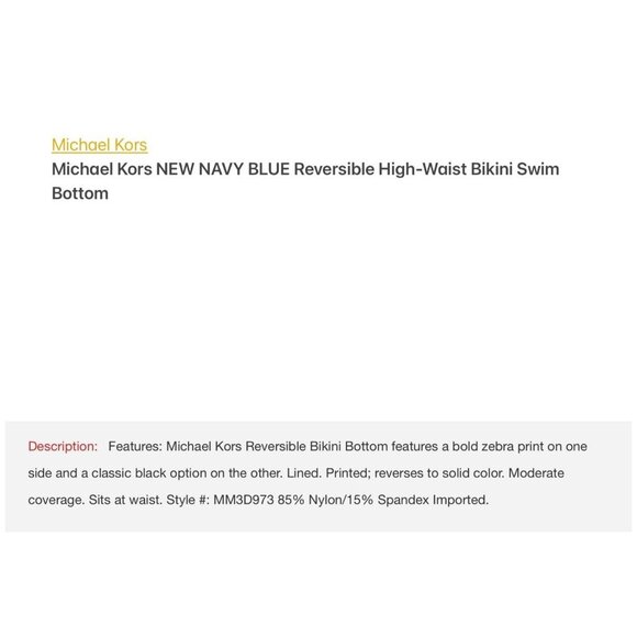 Michael Kors Womens Size S Navy Reversible High-Waist Bikini Swim Bottoms NWT - Picture 5 of 9